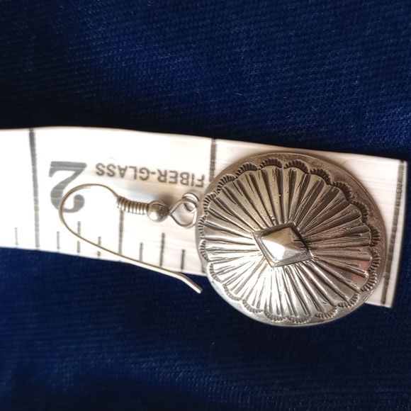 Traditional Sterling Silver Concho Dangle Earrings - Picture 6 of 13